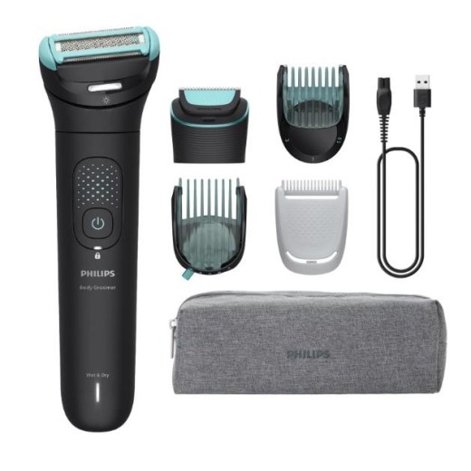 Тример Philips Series 7000, для тіла та інтимних зон, акум., насадок-5, сталь, чорний