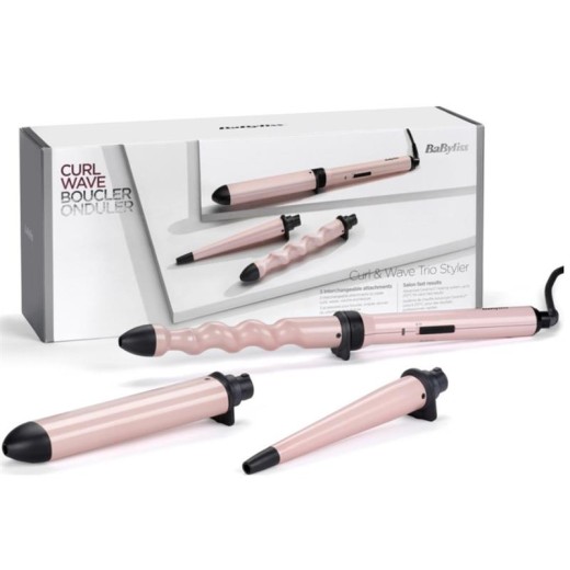 Мультистайлер Babyliss Curl & Wave Trio Styler, 58Вт, темп.режимов-2, 180°C, 210°C , термо килимок, рукавиця, кераміка, чорно-рожевий