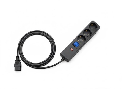 Подовжувач мережевий 2E 3xТип F, 1xC14, 3x1мм кв, 10A, 1м, чорний