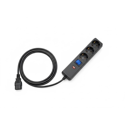 Подовжувач мережевий 2E 3xТип F, 1xC14, 3x1мм кв, 10A, 1м, чорний