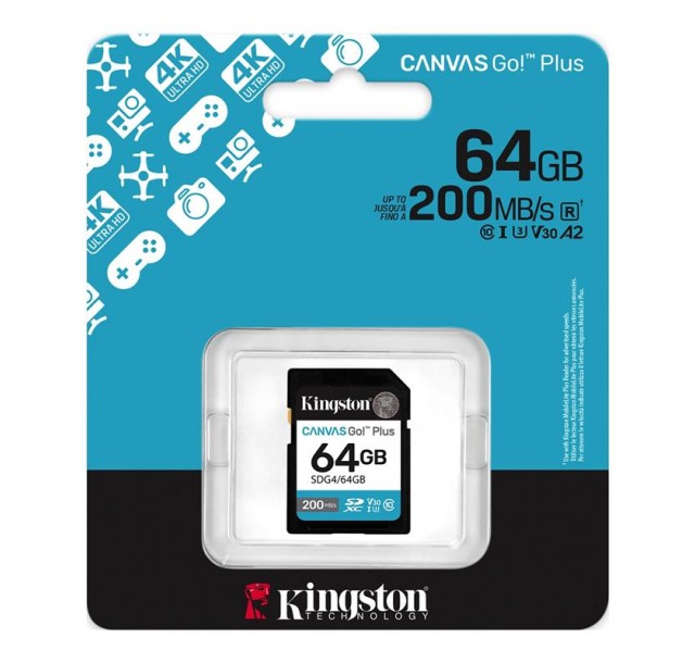 Карта пам'яті Kingston SD   64GB C10 UHS-I U3 V30 R200MB/s