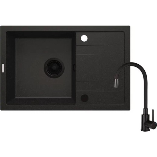 Набір для кухні Deante Corio, гранітна мийка з крилом + зміш. графіт