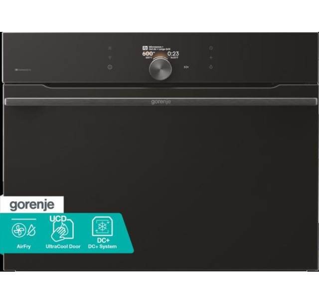Духова шафа Gorenje електрична компактна, 50л, A+, дисплей, Wi-Fi, ф-ція мікрохвиль, чорний