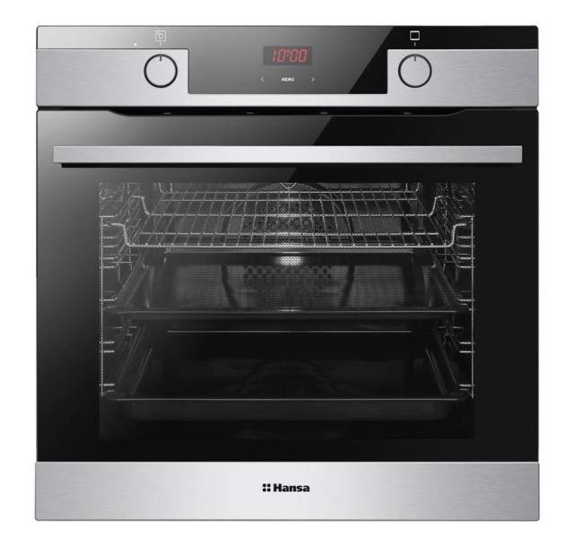 Духовка електр. Hansa, 60см, 77л, A,  гриль, емаль легкого очищення, диспл., нержавіюча сталь