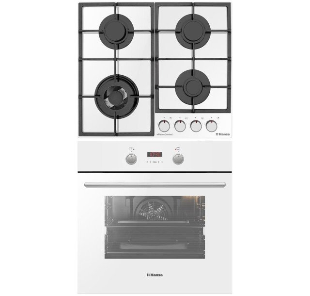 Комплект Hansa (духовка електрична + поверхня газ на склі), білий