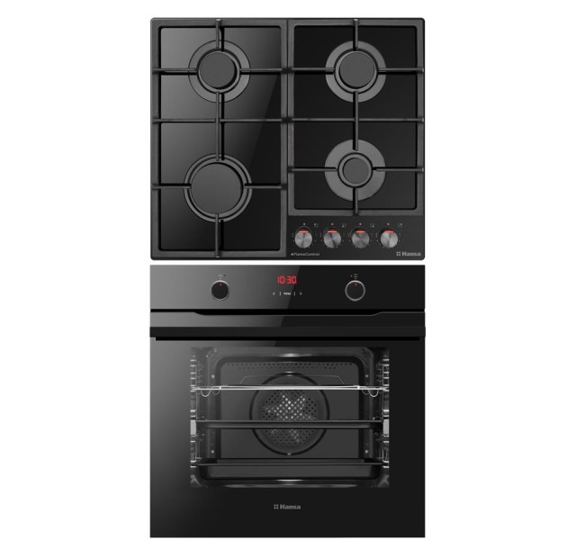 Комплект Hansa (духовка електрична + поверхня газ на склі), чорний
