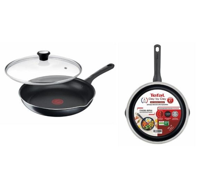 Сковорода з кришкою Tefal Day by Day, 20см, з кришкою, алюміній, бакеліт, скло, чорний