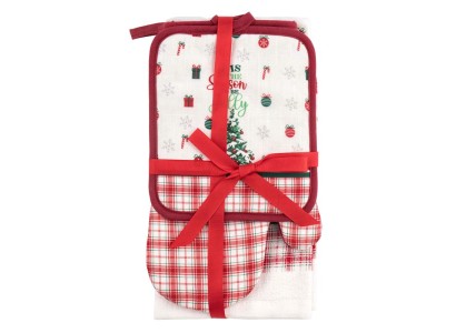 Подарунковий набір для кухні Ardesto Christmas Tree, 3шт, 100% бавовна (рушничок), 100% поліестер (прихватки), зелений