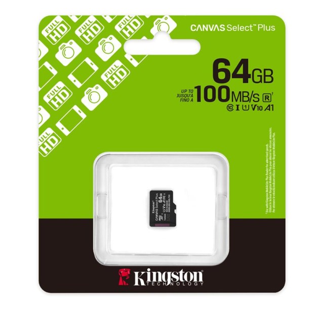 Карта пам'яті Kingston microSD   64GB C10 UHS-I A1 V10 R100MB/s
