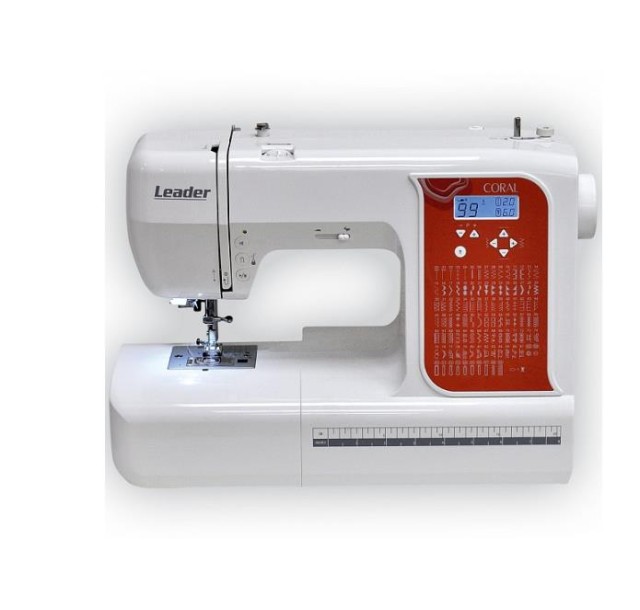 Швейна машина LEADER CORAL, комп'ютеризована, 45Вт, 100 шв.оп., петля автомат, білий + червоний
