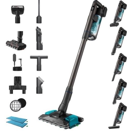 Пилосос Philips безпровідний Complete Series 8000, вологе прибирання, конт пил -0.6л, автон. робота до 80хв, чорно-блакитний